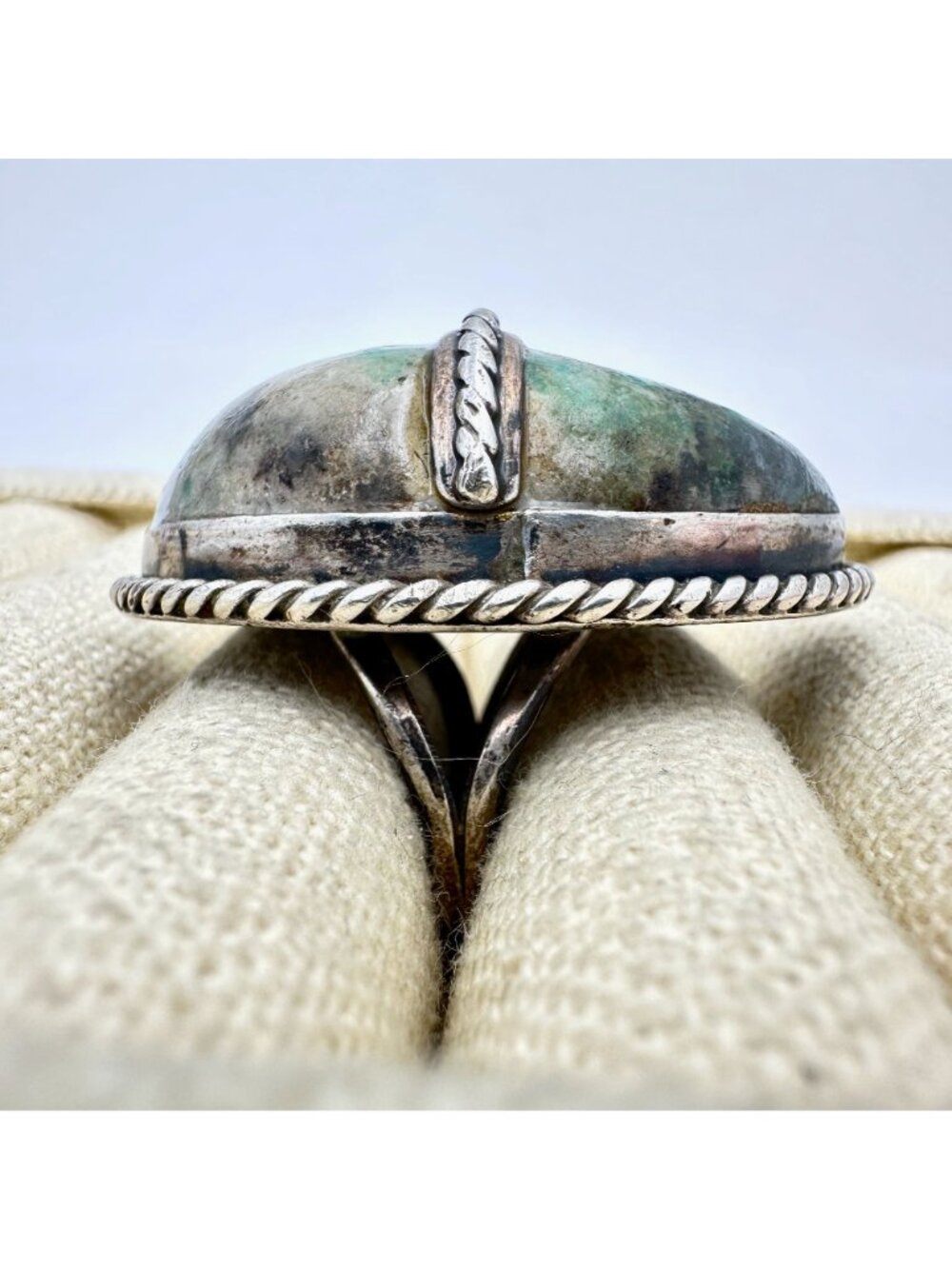 Vintage Native American Huge Domed Green Turquoise Sterling Silver Ring Size 8.5 - Picture 8 of 10